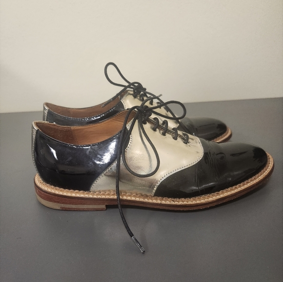 Opening Ceremony Oxfords Black and gold laced up loafers Sz 37 - Picture 4 of 10